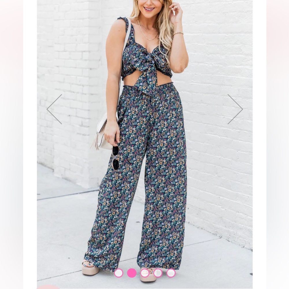 Pink Lily Summer 2 Piece Outfit Top XL Bottom Small Floral Print